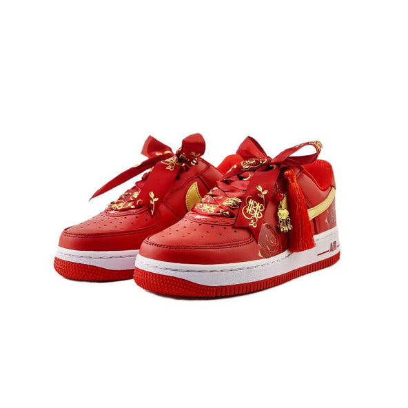 [Custom Rose vow wedding shoes]  Air Force 1 Skateboarding Shoes Unisex Low-top Red/Gold