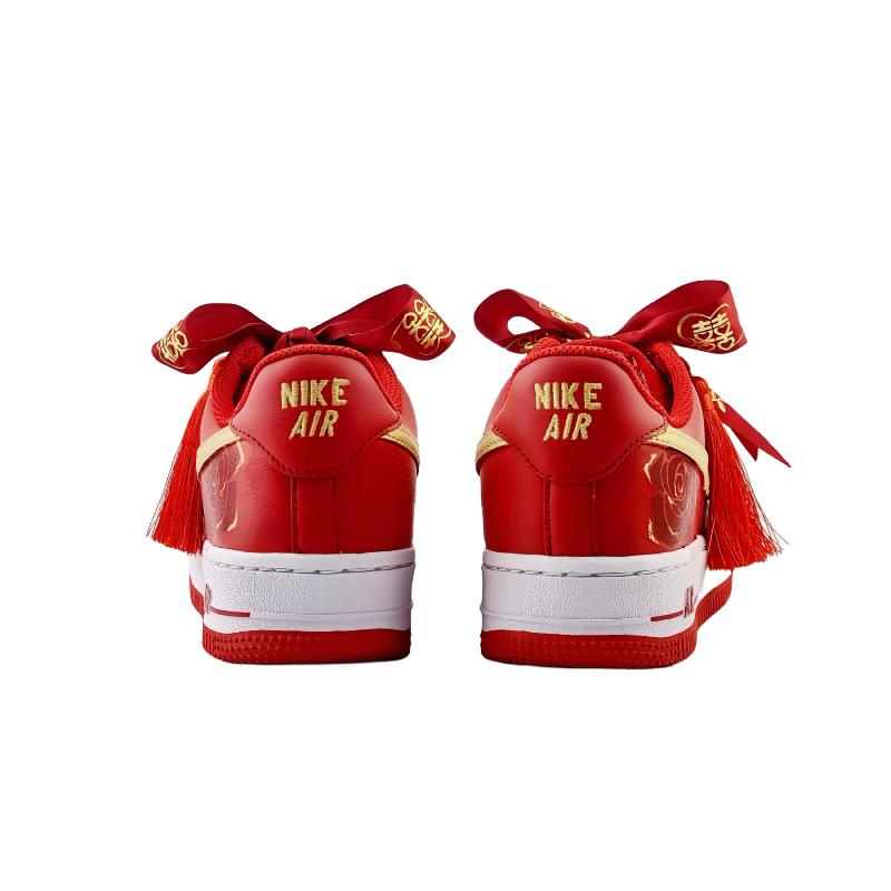 [Custom Rose vow wedding shoes]  Air Force 1 Skateboarding Shoes Unisex Low-top Red/Gold