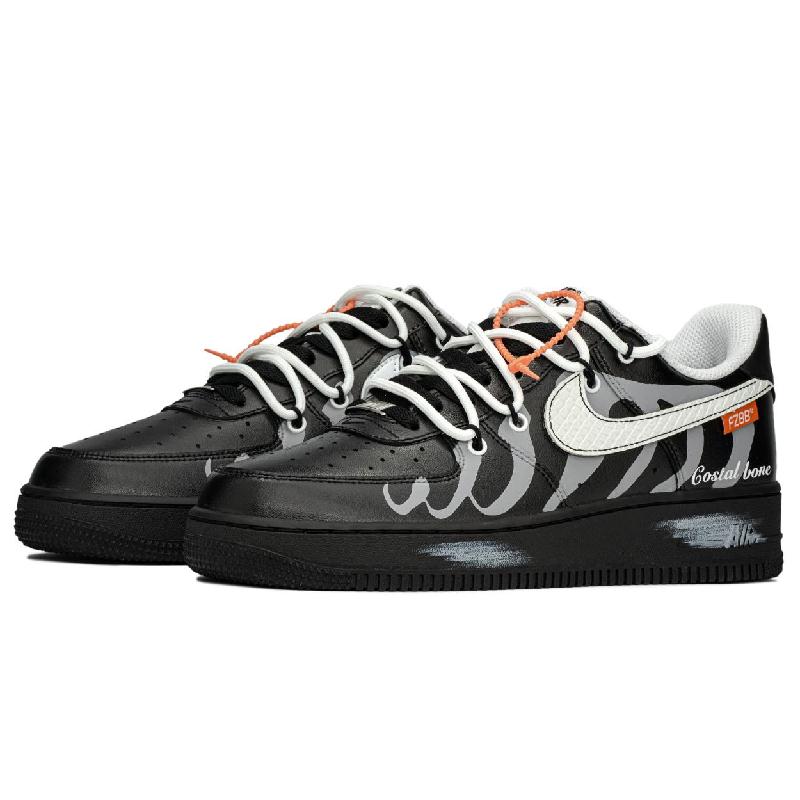 [Custom Flip the ribs]  Air Force 1 Skateboard Shoes Men Low-Top Black/Gray