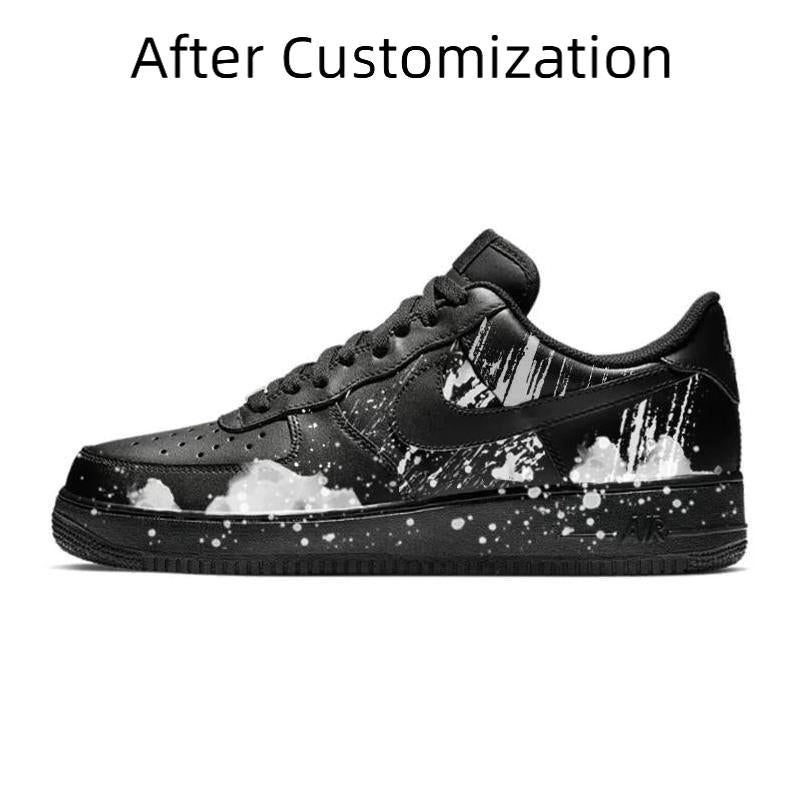 [Custom Splash ink] Nike Air Force 1 Skateboarding Shoes Unisex Low-top White/black