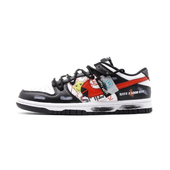 [Custom "Keep Away from strangers" deconstruction]  Dunk Skateboarding Shoes Men Low-top Black/White/Red