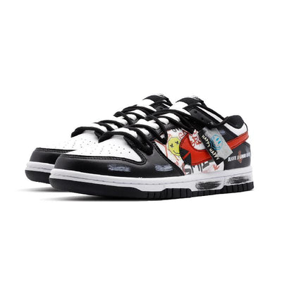 [Custom "Keep Away from strangers" deconstruction]  Dunk Skateboarding Shoes Men Low-top Black/White/Red