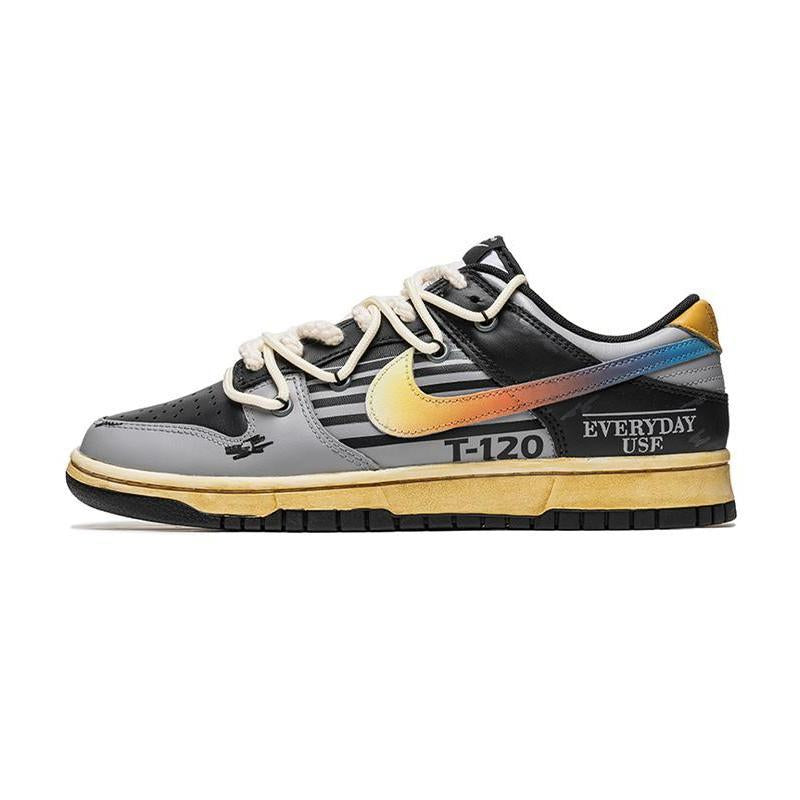 [Custom Men's style: Dazzling grey and black]  Dunk Skateboarding Shoes Men Low-top Gray