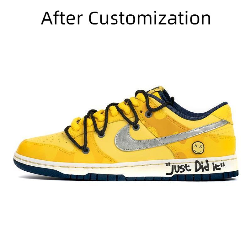 [Custom Men's yellow camouflage deconstructed shoelaces] Nike Dunk Skateboarding Shoes Men