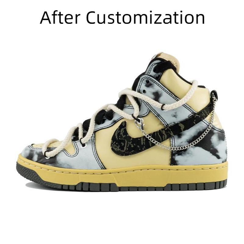 [Custom Mist shadow] Nike Dunk Skateboarding Shoes Unisex High-top Black/Grey/Beige