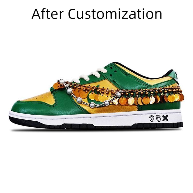 [Custom Men's Gibberro] Nike Dunk Skateboarding Shoes Men Low-top Green/Gold
