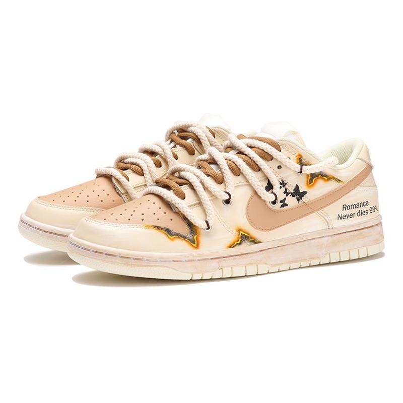[Custom Men's roasted rice palm] Nike Dunk Skateboarding Shoes Men Low-top Beige/Brown