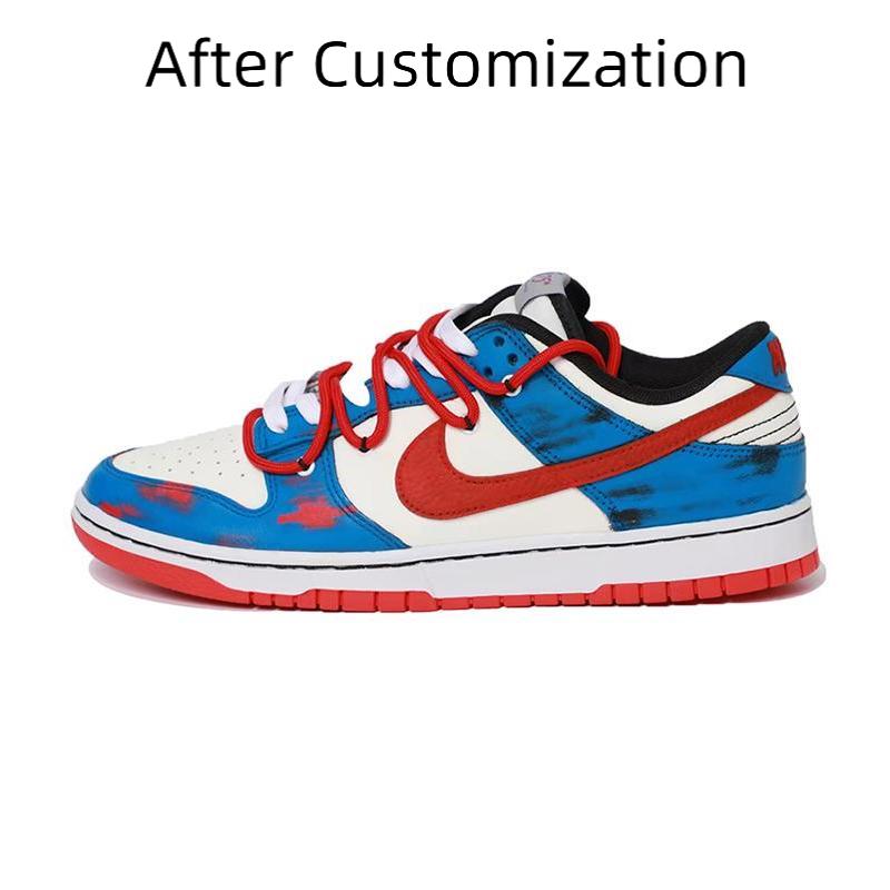 [Custom Rub the blue and red color] Nike Dunk Skateboarding Shoes Women's