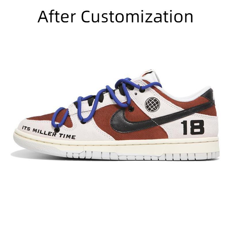 [Custom Men's red racing car] Nike Dunk Skateboarding Shoes Men Low-top Beige/Red