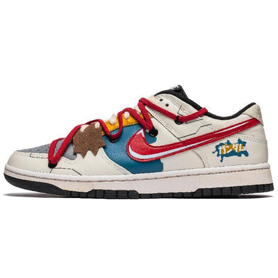 [Custom The male model's battle damage is as high as white and blue]  Dunk Skateboarding Shoes Men Low-top White/Blue/Red
