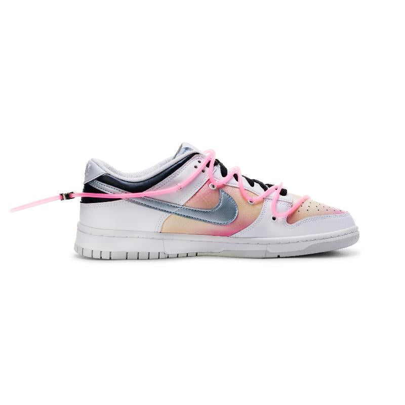 [Custom Pink mesh pattern]  Dunk Skateboarding Shoes Men Low-top White/pink/silver