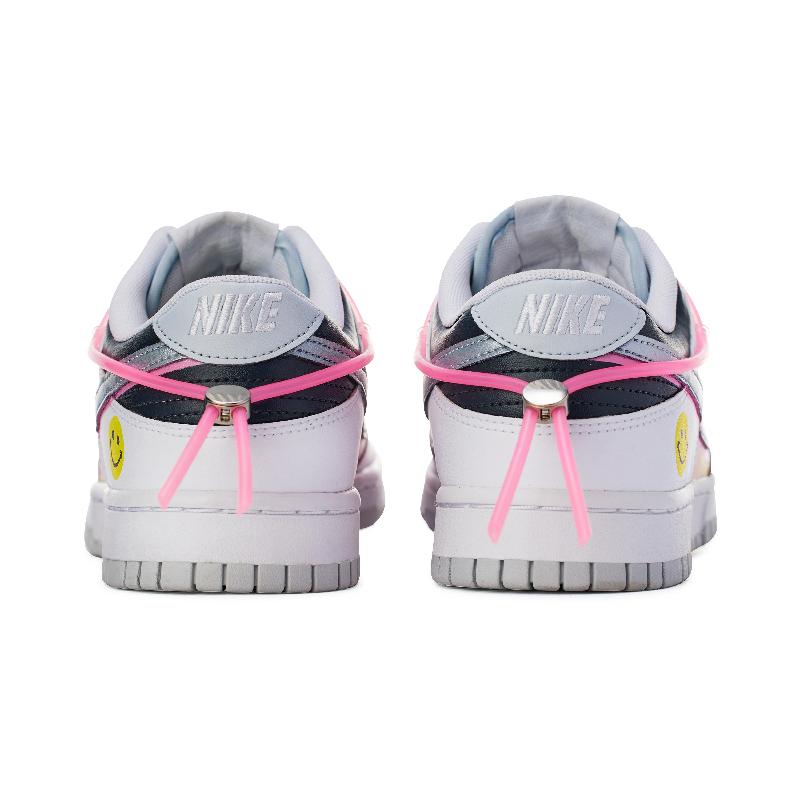 [Custom Pink mesh pattern]  Dunk Skateboarding Shoes Men Low-top White/pink/silver