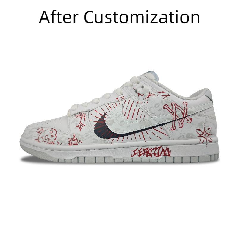 [Custom Eternal silent words] Nike Dunk Skateboarding Shoes Men Low-top Grey / Red