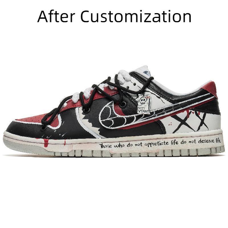 [Custom Men's Halloween spider web] Nike Dunk Skateboarding Shoes Men Low-top Black/White
