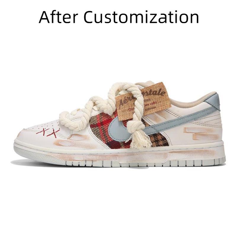 [Custom Men's style: red Scotland, white brown] Nike Dunk Skateboarding Shoes Men