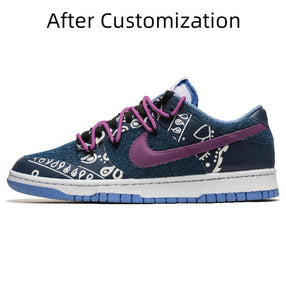 [Custom Bibo cashew nuts] Nike Dunk Skateboarding Shoes Unisex Low-top Purple/Blue