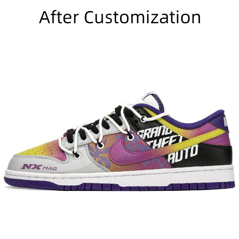 [Custom Beach] Nike Dunk Skateboarding Shoes Men Low-top Black/purple