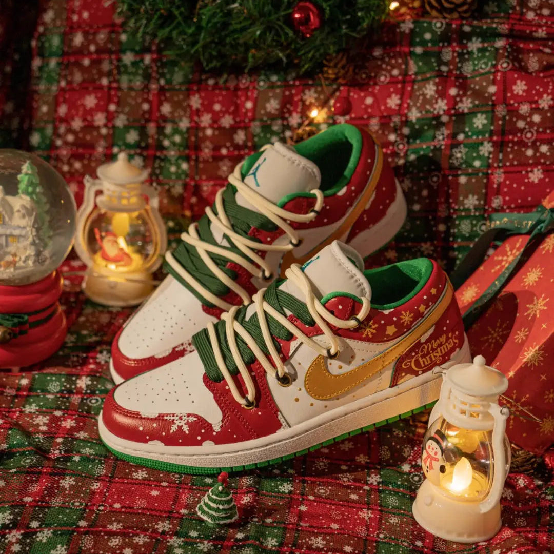 [Custom Christmas Snow Night] Air Jordan 1 Skateboarding Shoes Unisex Low-top