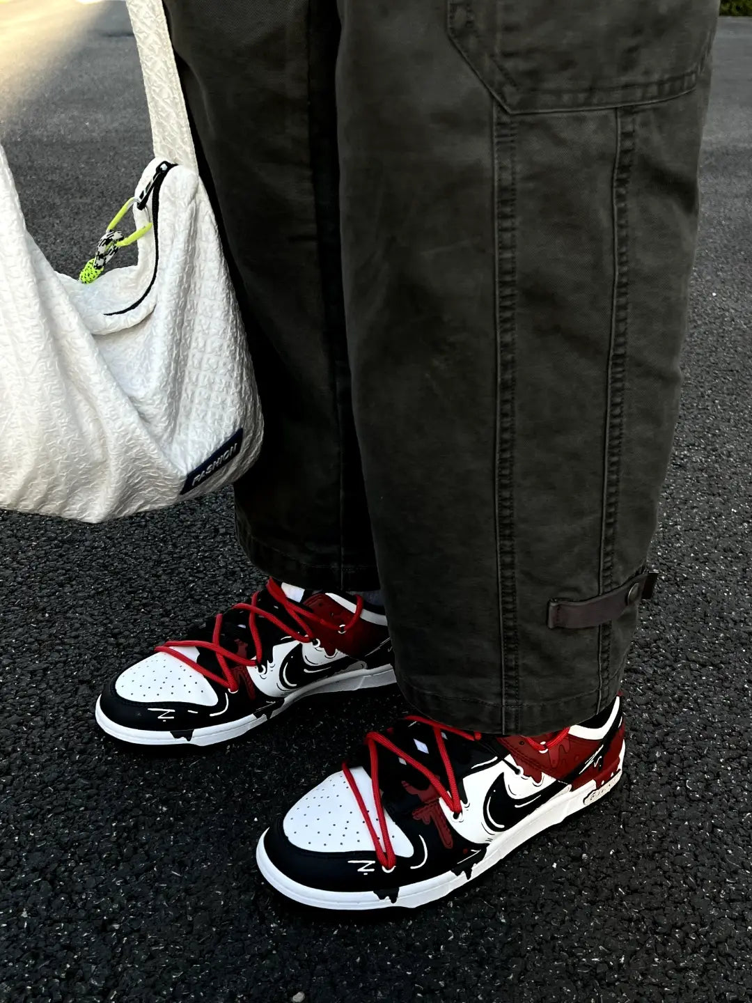[Custom Men's black and red fluid S-BOX]  Dunk Skateboarding Shoes Men