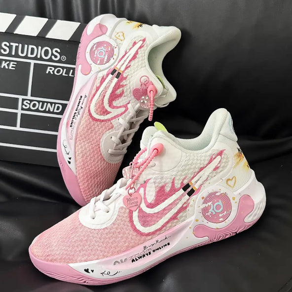 [Custom Pink Flame Encounter]  KD Trey 5 IX Vintage Basketball Shoes Unisex Mid-top White/pink