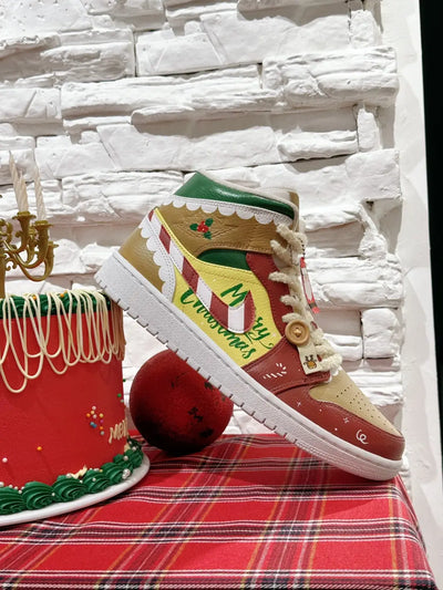 [Custom Christmas Candy] Air Jordan 1 Mid - Top Skateboarding Shoes Unisex