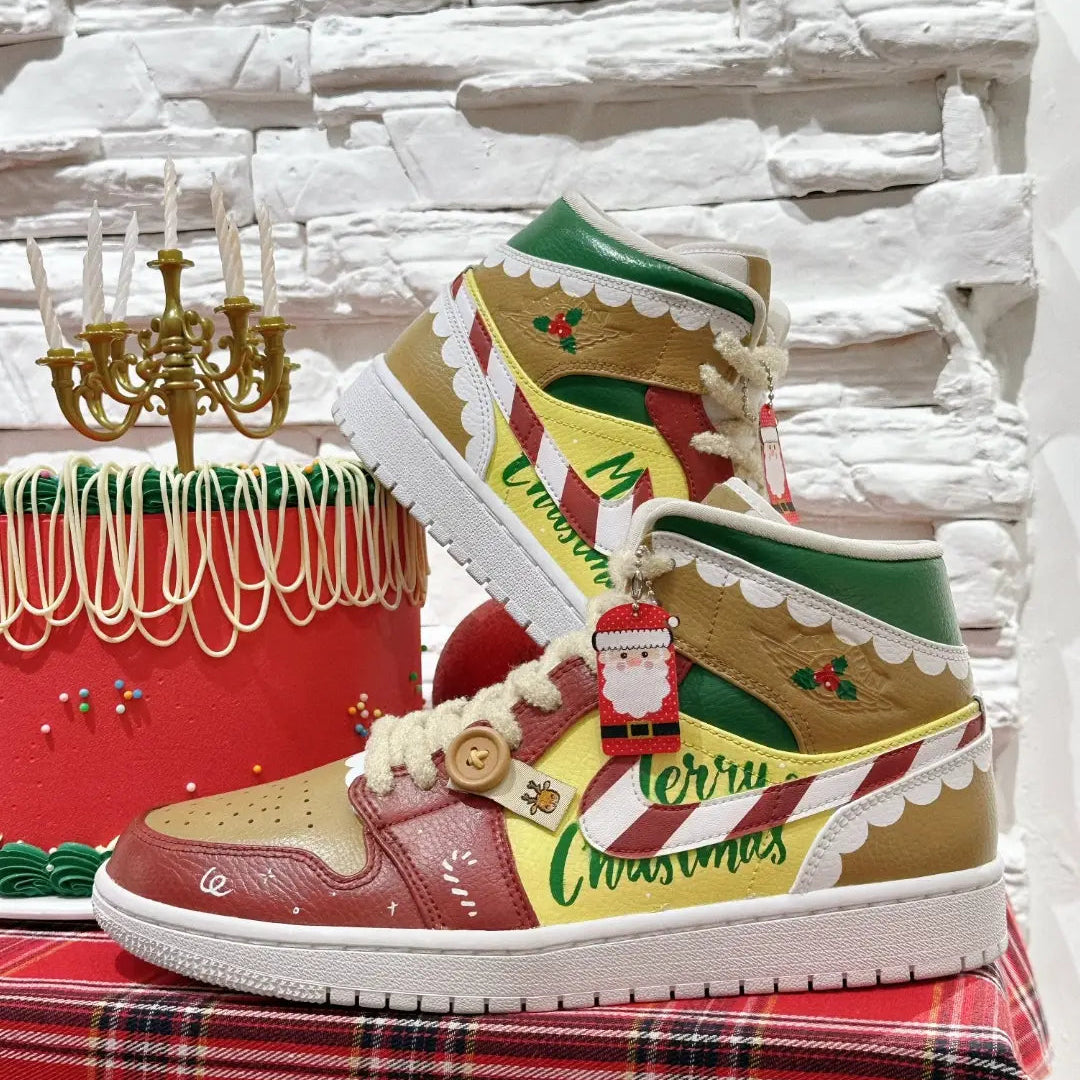 [Custom Christmas Candy] Air Jordan 1 Mid - Top Skateboarding Shoes Unisex