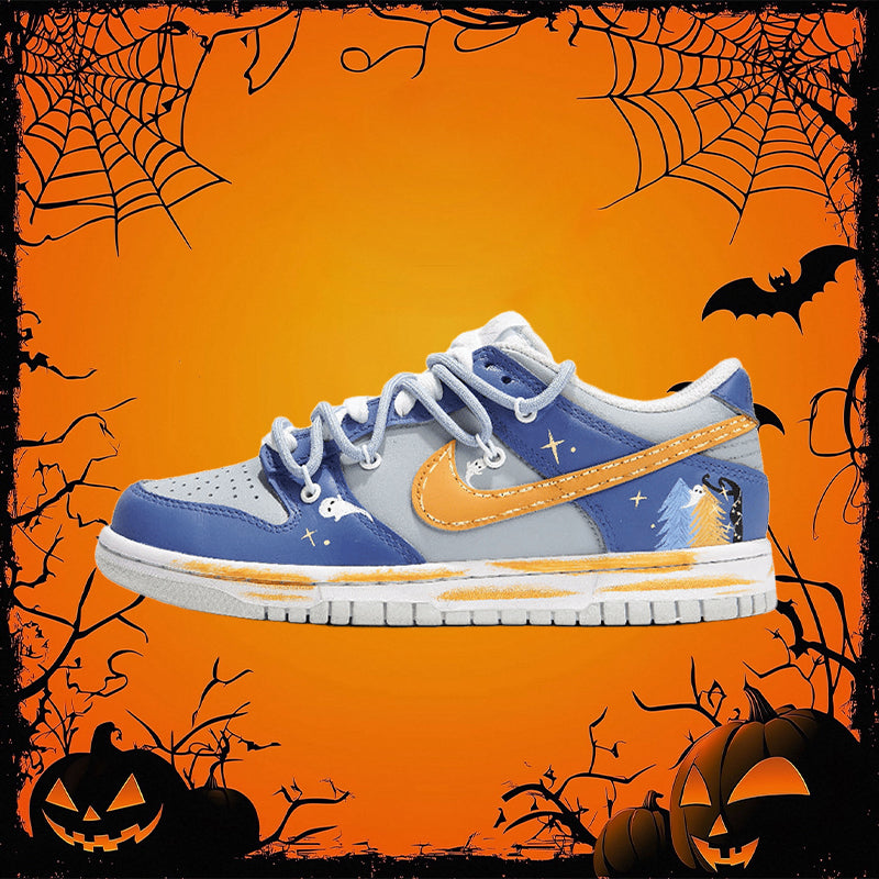 [Custom Ghostly Night] Dunk Skateboarding Shoes Unisex Low-top Blue/Gray