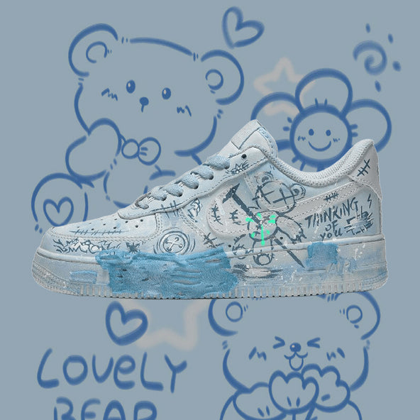 [Custom The men's lost puppet bear blue]  Air Force 1 Skateboarding Shoes Men Low-top Blue