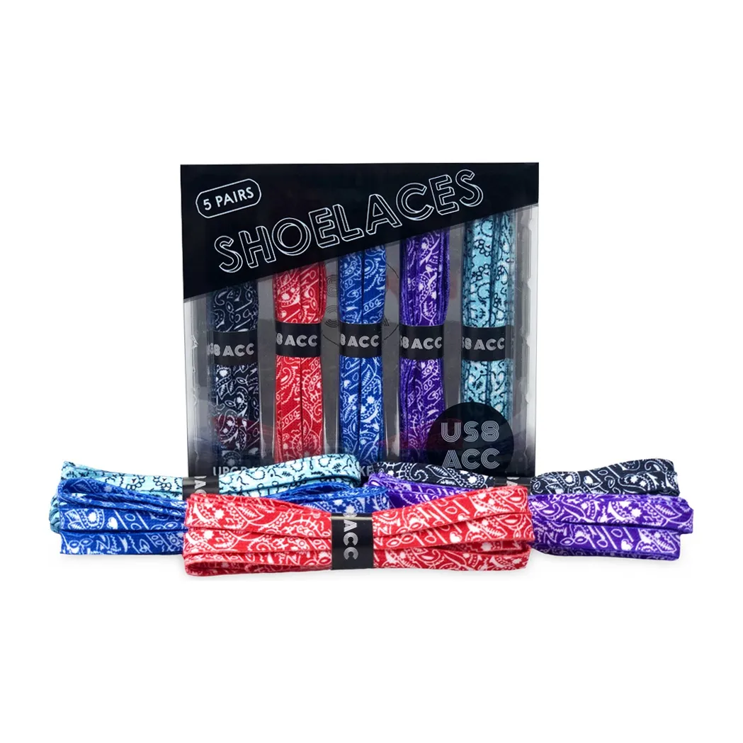 Cashew Flower Series 5-Pair Gift Box Set Trendy Universal Shoelaces Unisex Couple Style Red, Blue, Black, Purple, Sky Blue, West Coast