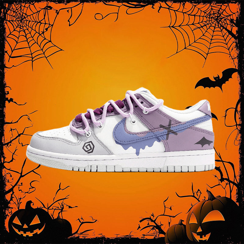 [Custom Clumsy Little Devil] Dunk Skateboarding Shoes Unisex Low-top Purple/Gray/White
