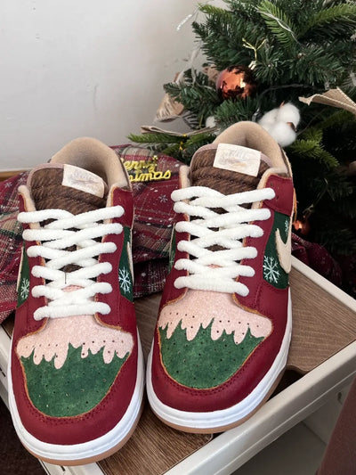 [Custom Frosted Berries] Dunk Skateboarding Shoes Unisex Low-top Red