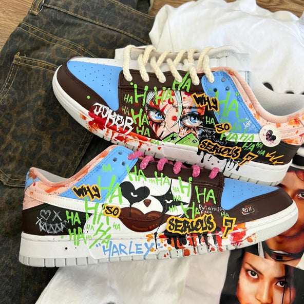 Harley Quinn - Mismatched Sneakers  Graffiti Hand-Painted Men's