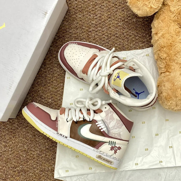 [Custom Winter Wish] Air Jordan 1 Mid - Top Skateboarding Shoes Unisex