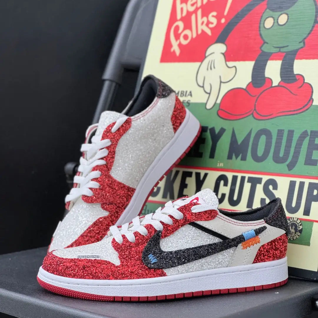 [Custom Black&Red - Full Diamond] Jordan Air Jordan 1 Low Top Men's Skateboarding Shoes