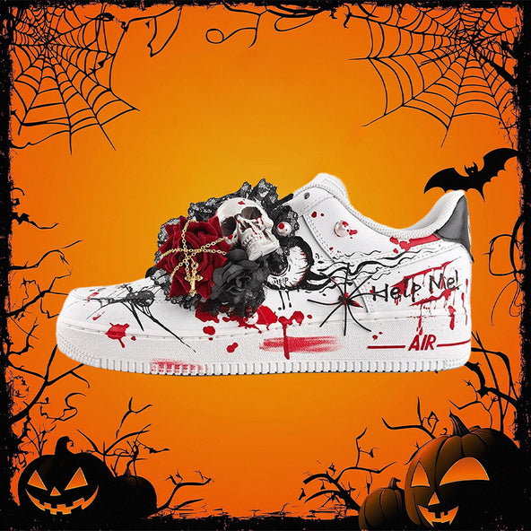 [Custom Gothic skeleton graffiti E]  Air Force 1 Skateboarding Shoes Women's