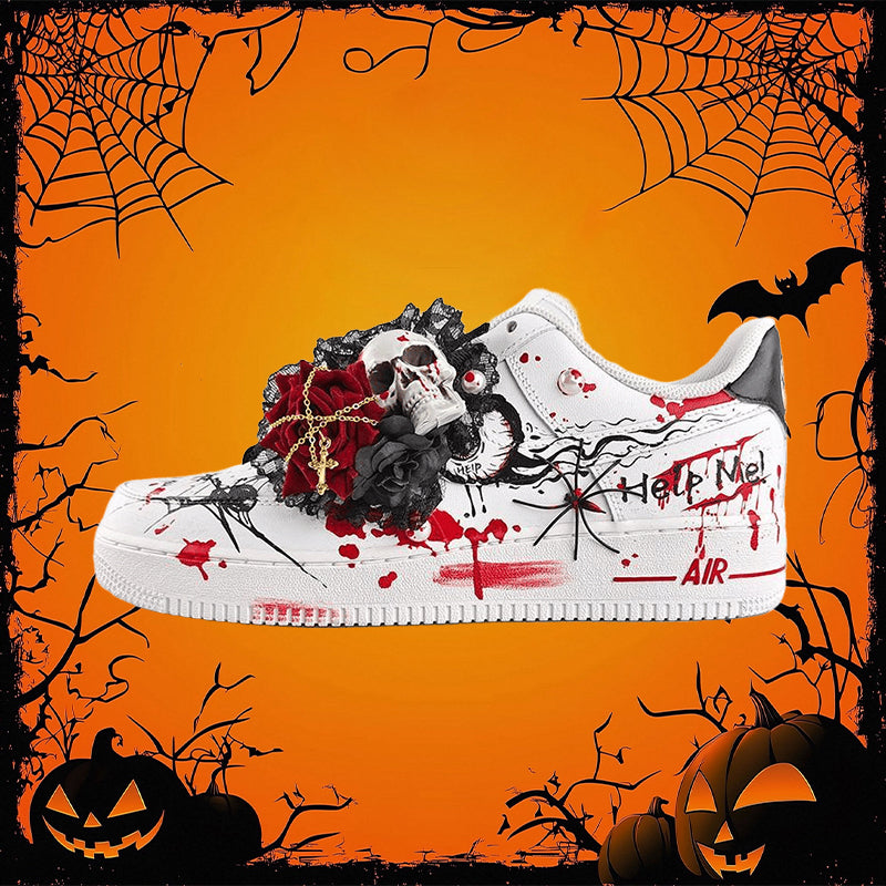 [Custom Gothic skeleton graffiti E]  Air Force 1 Skateboarding Shoes Women's