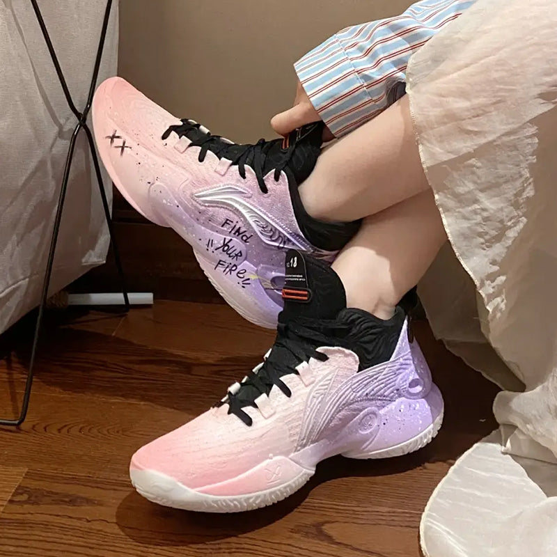 [Soar Into The Sky - Pink-Purple Gradient]Custom Street LiNing Men's Basketball Shoes
