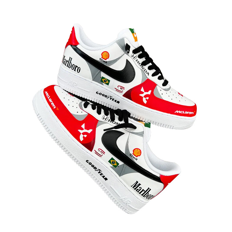 [Custom Mclaren F1] Air Force 1 Skateboarding Shoes Unisex Low-top White/Red