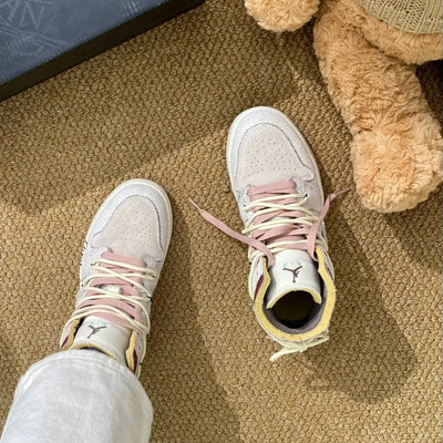 [Custom Midnight Snowfall] Air Jordan 1 Mid Top Skateboarding Men‘s Shoes Brown