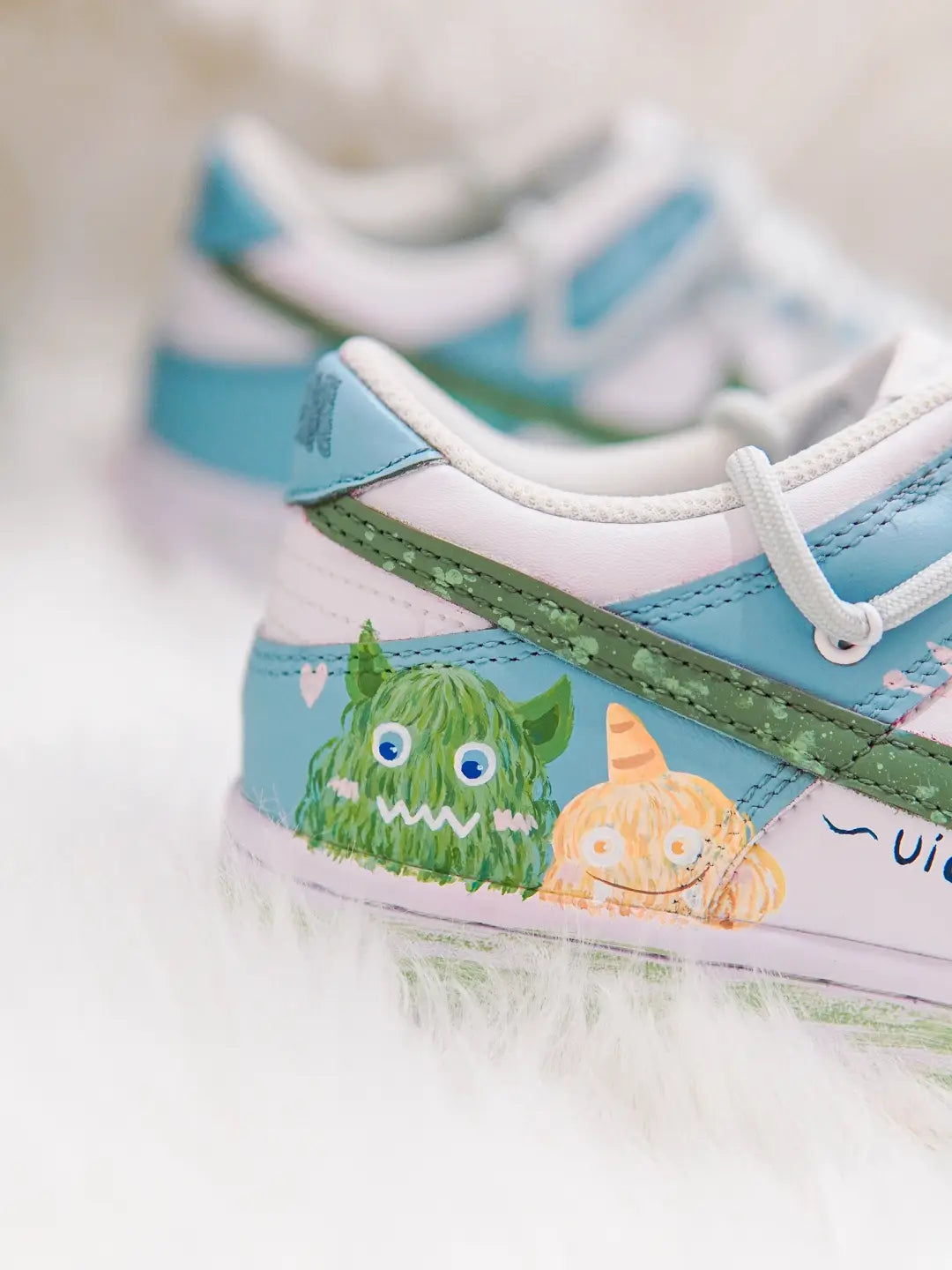 [Custom Plush Monster] Dunk Skateboarding Shoes Unisex Low-top Blue/Green