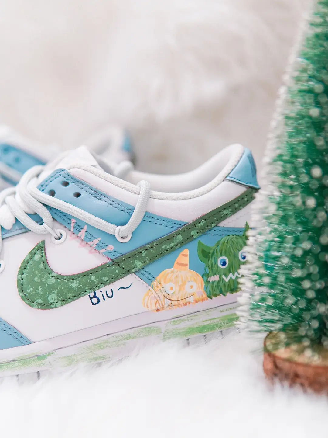 [Custom Plush Monster] Dunk Skateboarding Shoes Unisex Low-top Blue/Green
