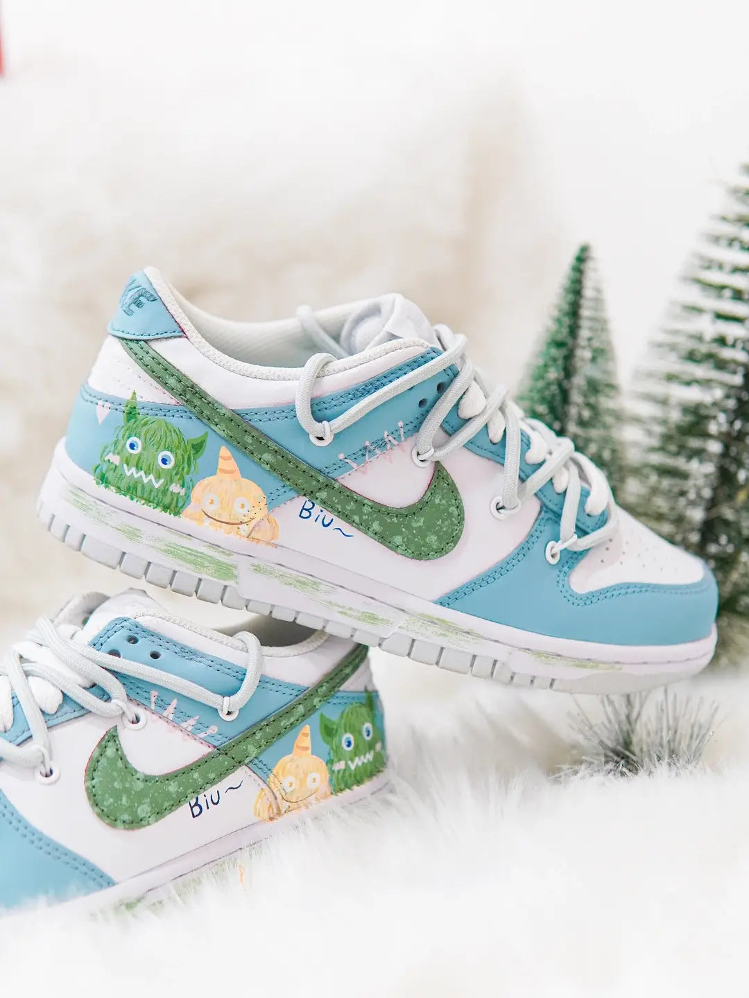 [Custom Plush Monster] Dunk Skateboarding Shoes Unisex Low-top Blue/Green