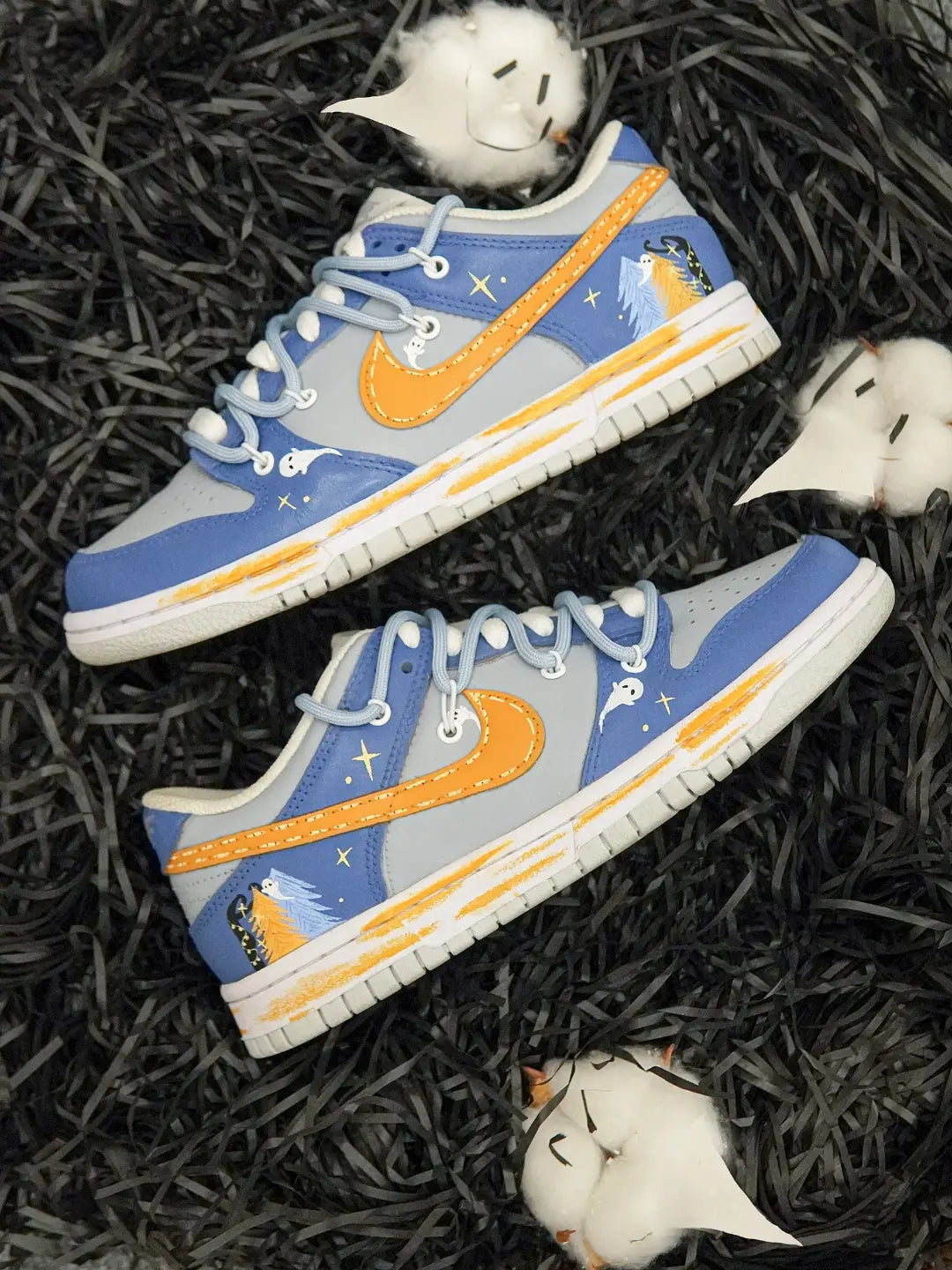 [Custom Ghostly Night] Dunk Skateboarding Shoes Unisex Low-top Blue/Gray