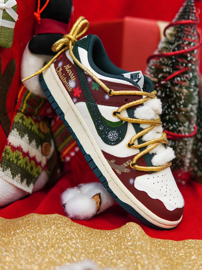 [Custom Celestial Sleigh] Dunk Skateboarding Shoes Unisex Low-top Green/Red