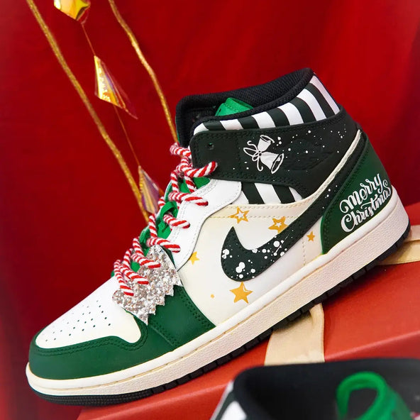 [Custom Shooting Star] Air Jordan 1 Mid Top Unisex Skateboarding Shoes Green