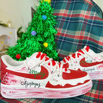 [Custom Christmas Nocturne]  Air Force 1 Skateboard Shoes Unisex Low-Top White/Red/Green