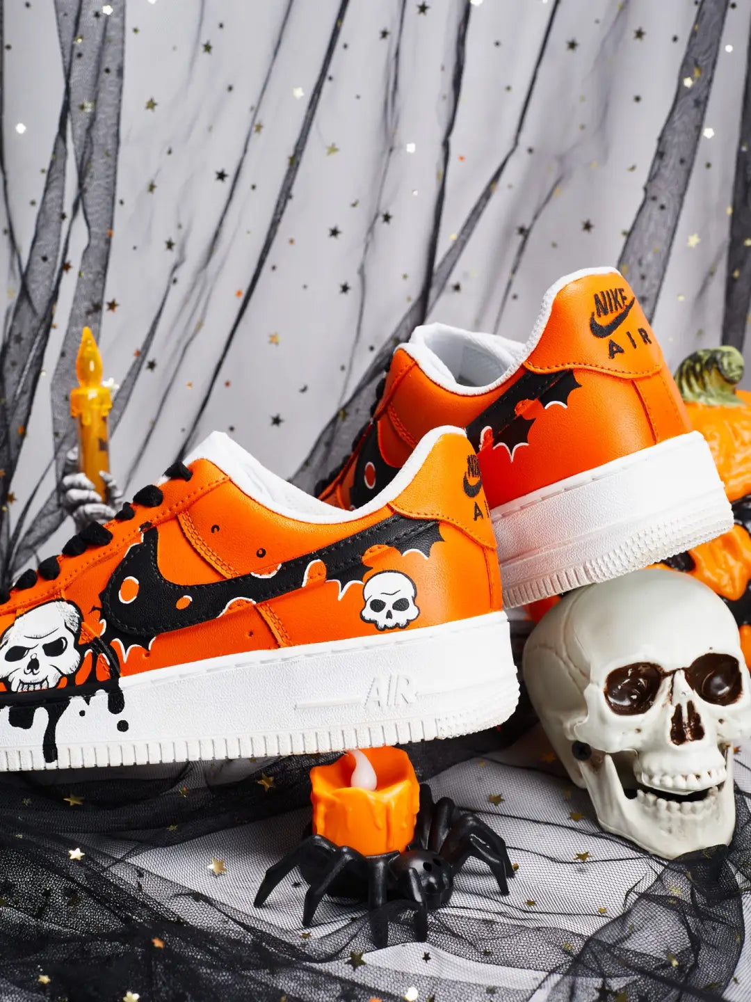 [Customized Hand-painted Graveyard Shadows] Air Force 1 Low-top Shoes Unisex Halloween Series Orange
