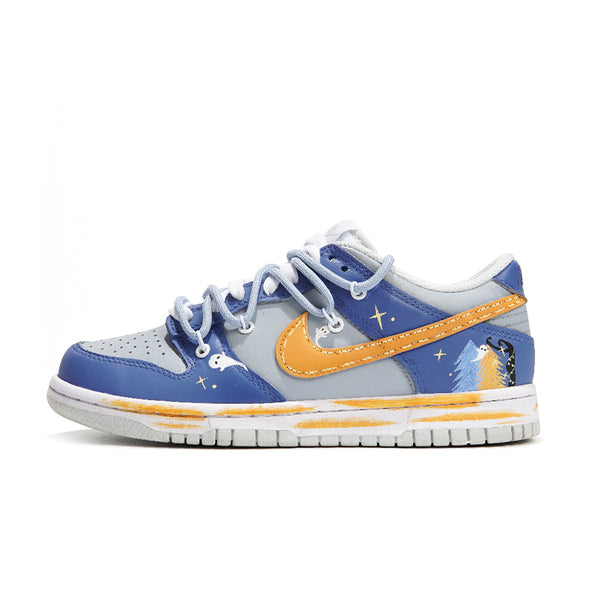 [Custom Ghostly Night] Dunk Skateboarding Shoes Unisex Low-top Blue/Gray