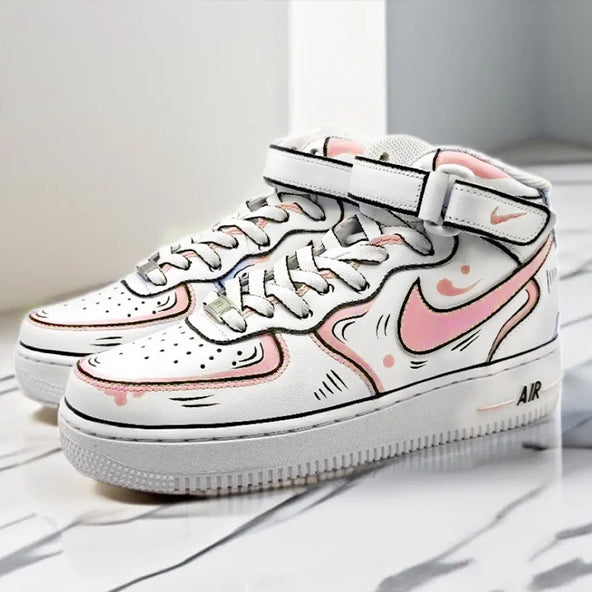 [Custom Men's dynamic 2D pink and grey style]  Air Force 1 Skateboarding Shoes Men