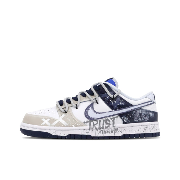 [Custom Trust The Bear] Dunk Low Skateboard Shoes Unisex Beige/Blue
